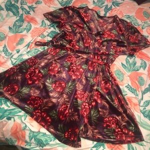 velvet burgundy floral print wrap dress